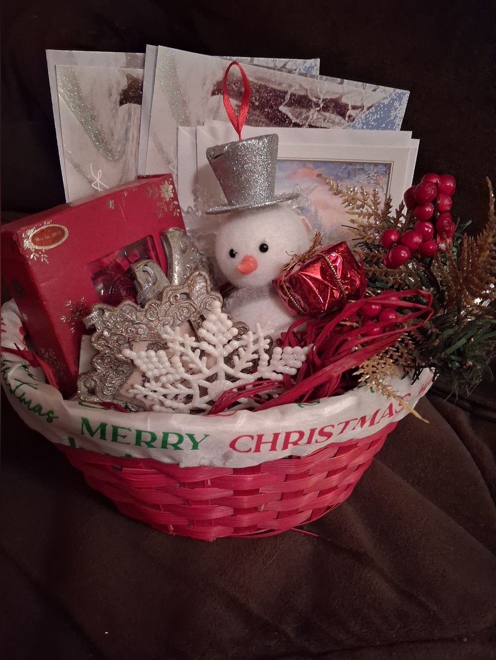 Holiday Merry Christmas Red Decorative Gift Basket